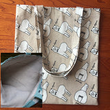 Cotton Linen Eco Shopping Tote Shoulder Bag Print Quite Cute Alpaca Khaki Base YL822e